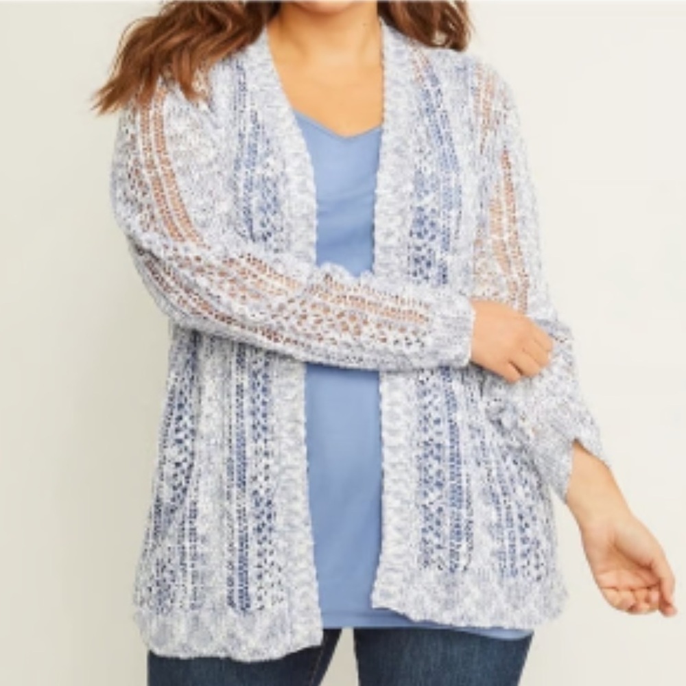 Lane Bryant Blue Fisherman’s Open Knit Front Cardigan Sweater Plus Size 14/16